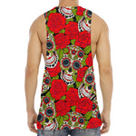Rose Floral Sugar Skull Pattern Print Men's Muscle Tank Top