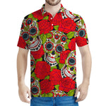 Rose Floral Sugar Skull Pattern Print Men's Polo Shirt