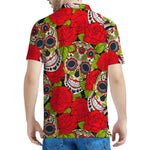 Rose Floral Sugar Skull Pattern Print Men's Polo Shirt