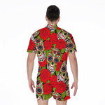 Rose Floral Sugar Skull Pattern Print Men's Rompers