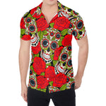 Rose Floral Sugar Skull Pattern Print Men's Shirt