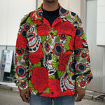 Rose Floral Sugar Skull Pattern Print Men's Shirt Jacket