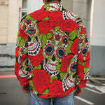 Rose Floral Sugar Skull Pattern Print Men's Shirt Jacket