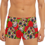 Rose Floral Sugar Skull Pattern Print Men's Short Boxer Briefs