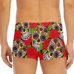 Rose Floral Sugar Skull Pattern Print Men's Short Boxer Briefs