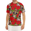 Rose Floral Sugar Skull Pattern Print Men's Short Sleeve Rash Guard