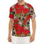 Rose Floral Sugar Skull Pattern Print Men's Short Sleeve Rash Guard