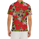 Rose Floral Sugar Skull Pattern Print Men's Short Sleeve Rash Guard