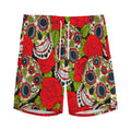 Rose Floral Sugar Skull Pattern Print Men's Athletic Shorts