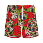 Rose Floral Sugar Skull Pattern Print Men's Sports Shorts