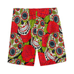 Rose Floral Sugar Skull Pattern Print Men's Sports Shorts
