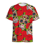 Rose Floral Sugar Skull Pattern Print Men's Sports T-Shirt