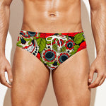 Rose Floral Sugar Skull Pattern Print Men's Swim Briefs