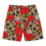 Rose Floral Sugar Skull Pattern Print Men's Swim Trunks