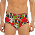 Rose Floral Sugar Skull Pattern Print Men's Triangle Swim Briefs