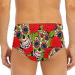 Rose Floral Sugar Skull Pattern Print Men's Triangle Swim Briefs