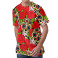 Rose Floral Sugar Skull Pattern Print Men's Velvet T-Shirt