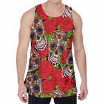 Rose Floral Sugar Skull Pattern Print Men's Velvet Tank Top
