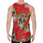 Rose Floral Sugar Skull Pattern Print Men's Velvet Tank Top
