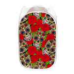 Rose Floral Sugar Skull Pattern Print Mesh Laundry Hamper