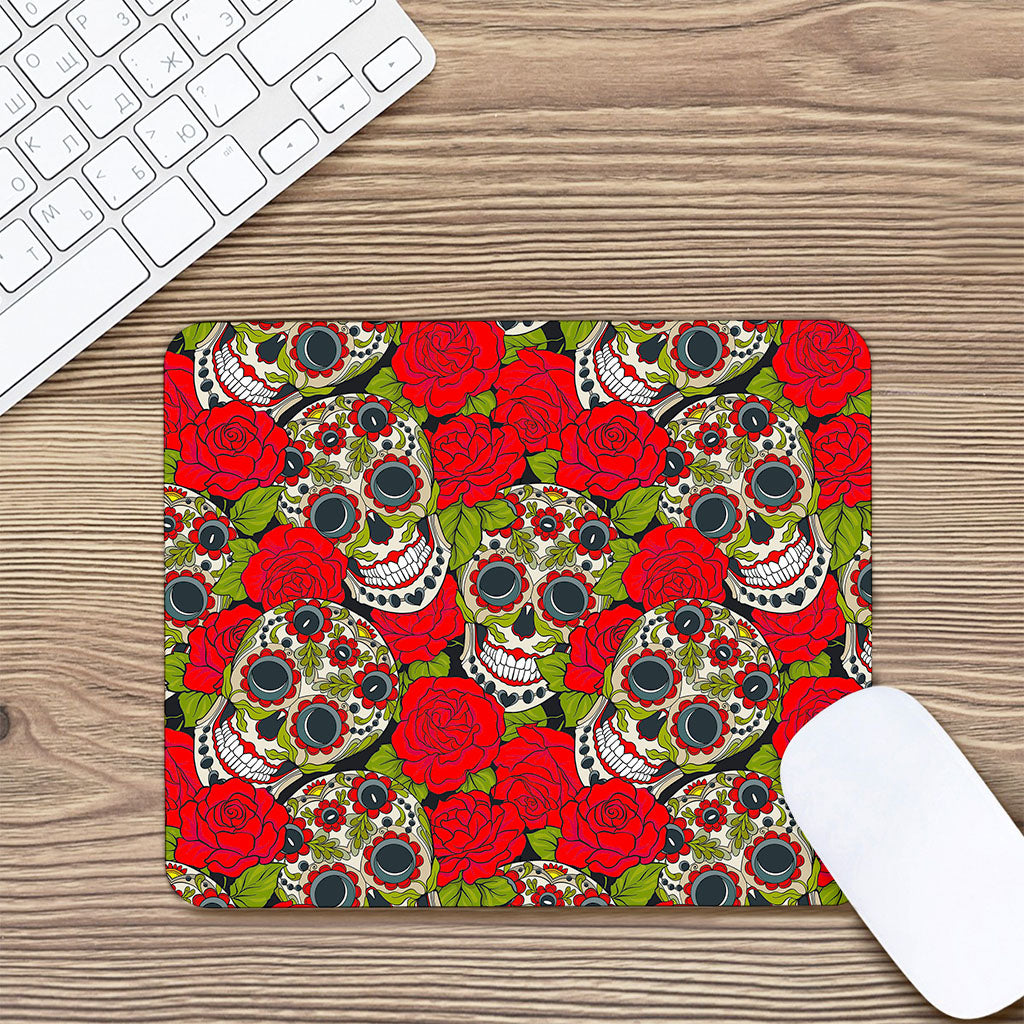 Rose Floral Sugar Skull Pattern Print Mouse Pad