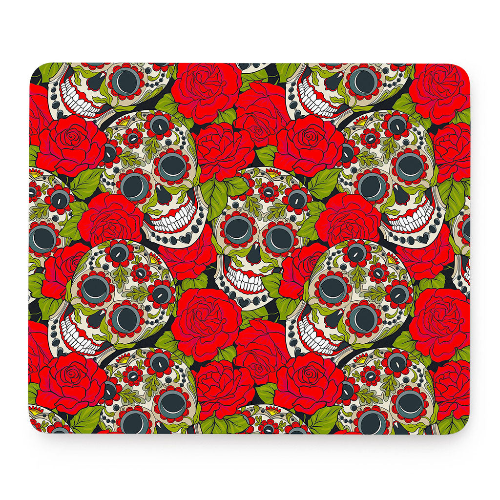 Rose Floral Sugar Skull Pattern Print Mouse Pad