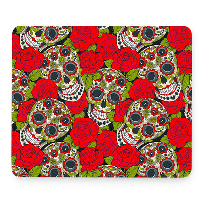 Rose Floral Sugar Skull Pattern Print Mouse Pad