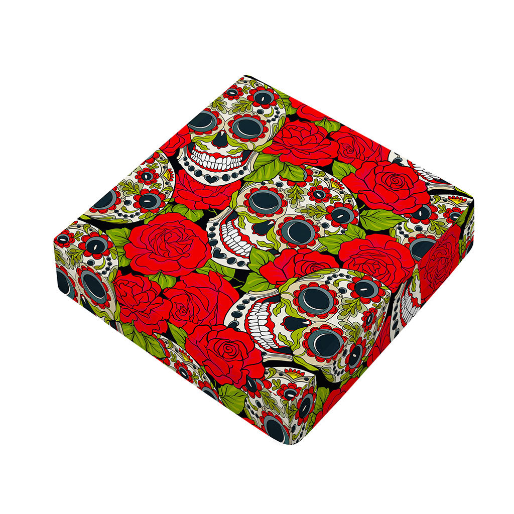 Rose Floral Sugar Skull Pattern Print Outdoor Seat Cushion Cover