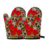 Rose Floral Sugar Skull Pattern Print Oven Mitts