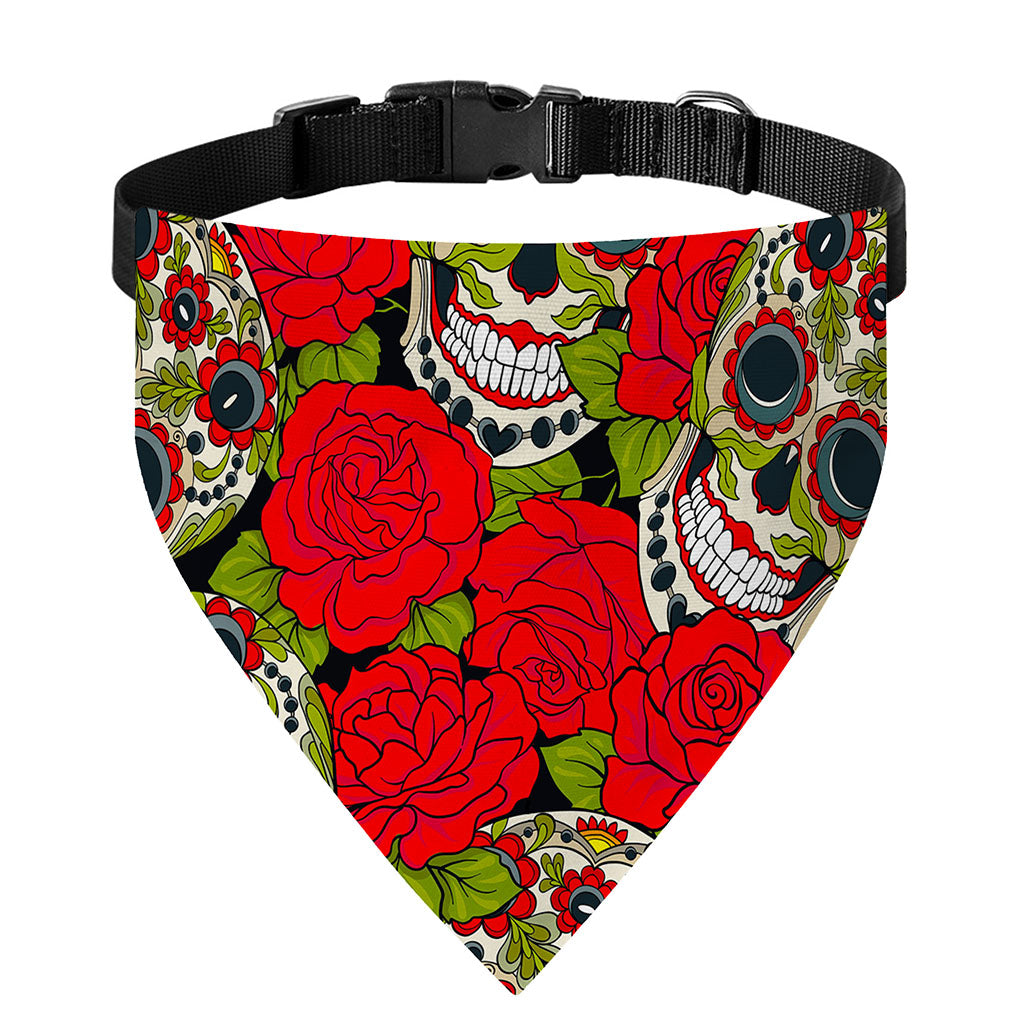 Rose Floral Sugar Skull Pattern Print Over The Collar Dog Bandana