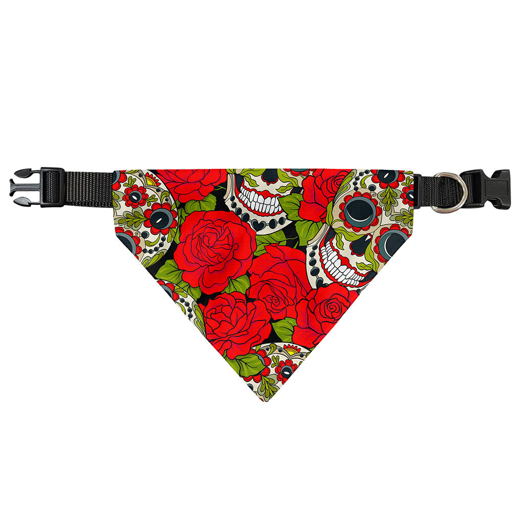 Rose Floral Sugar Skull Pattern Print Over The Collar Dog Bandana