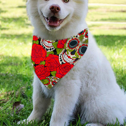 Rose Floral Sugar Skull Pattern Print Over The Collar Dog Bandana
