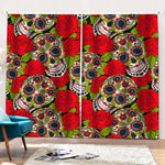 Rose Floral Sugar Skull Pattern Print Pencil Pleat Curtains