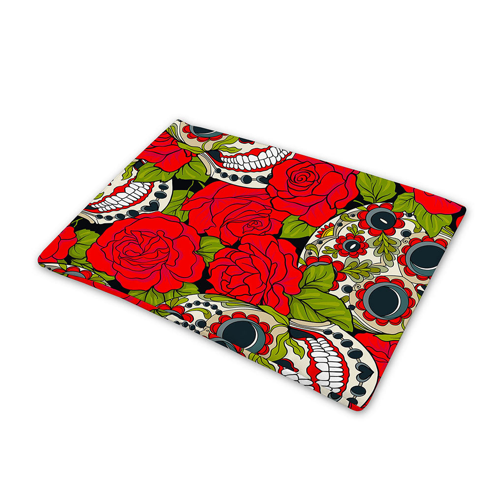 Rose Floral Sugar Skull Pattern Print Pet Cooling Mat Cover