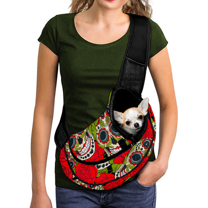 Rose Floral Sugar Skull Pattern Print Pet Sling Carrier