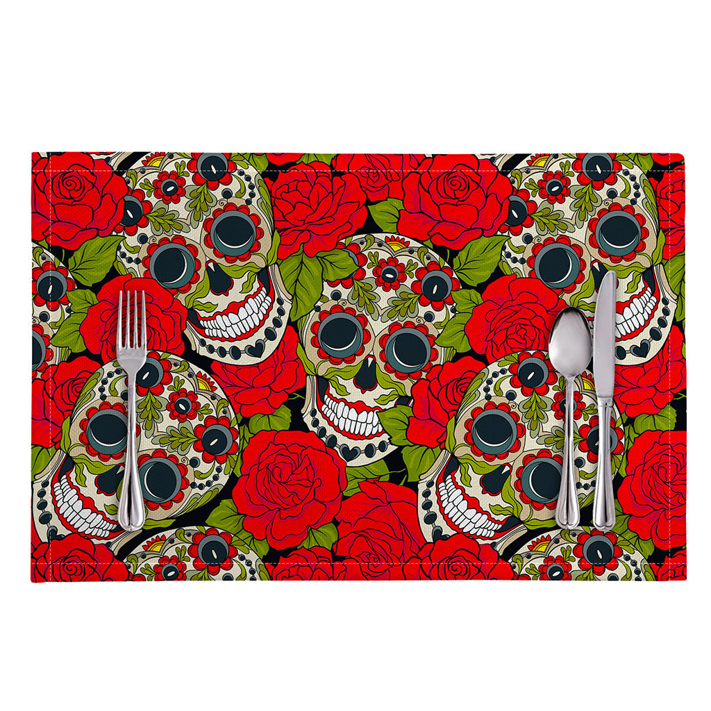 Rose Floral Sugar Skull Pattern Print Placemat