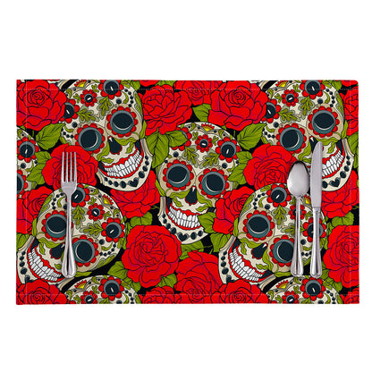 Rose Floral Sugar Skull Pattern Print Placemat