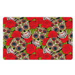 Rose Floral Sugar Skull Pattern Print Polyester Doormat