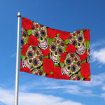 Rose Floral Sugar Skull Pattern Print Polyester Flag