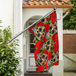 Rose Floral Sugar Skull Pattern Print Polyester Flag