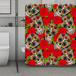 Rose Floral Sugar Skull Pattern Print Polyester Shower Curtain