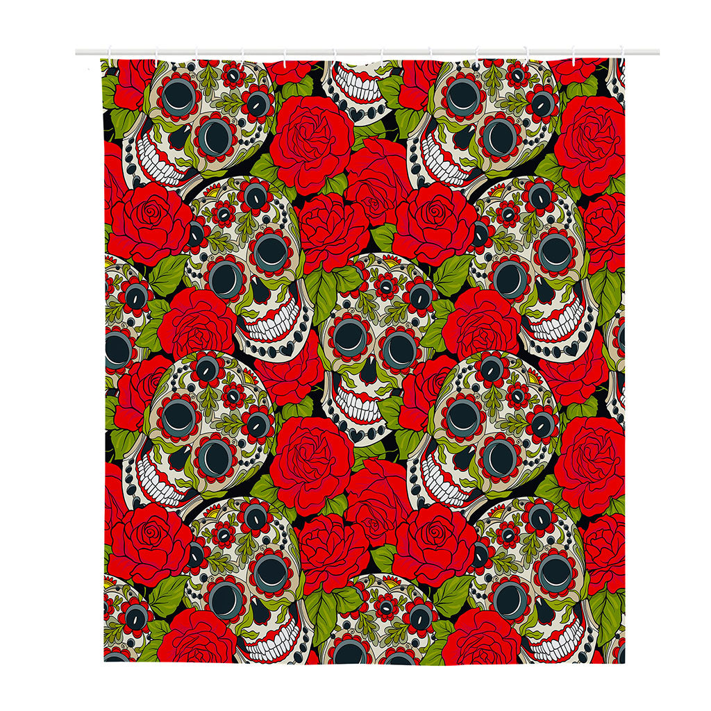 Rose Floral Sugar Skull Pattern Print Polyester Shower Curtain