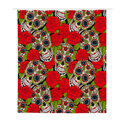 Rose Floral Sugar Skull Pattern Print Polyester Shower Curtain