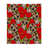 Rose Floral Sugar Skull Pattern Print Polyester Shower Curtain