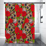 Rose Floral Sugar Skull Pattern Print Premium Shower Curtain