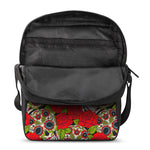 Rose Floral Sugar Skull Pattern Print Rectangular Crossbody Bag