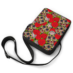 Rose Floral Sugar Skull Pattern Print Rectangular Crossbody Bag