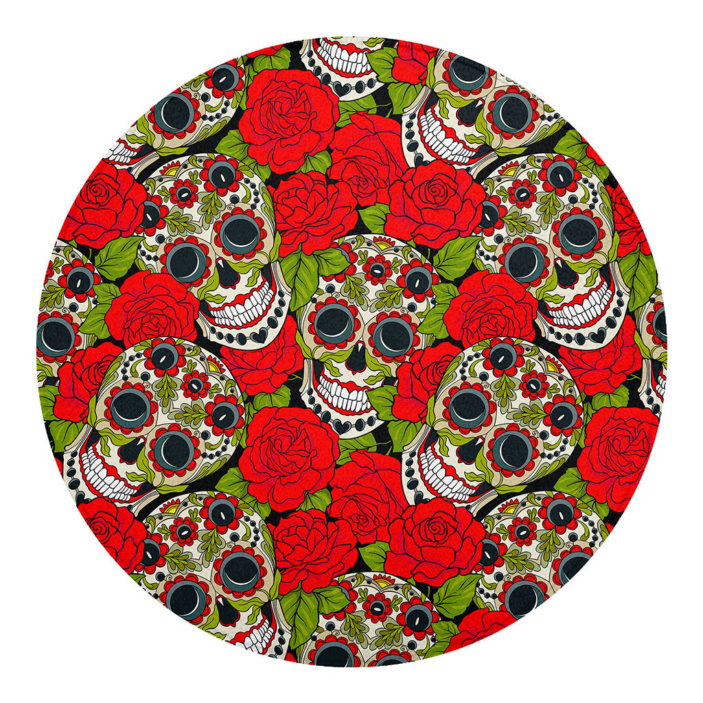 Rose Floral Sugar Skull Pattern Print Round Blanket