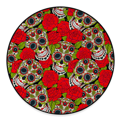 Rose Floral Sugar Skull Pattern Print Round Floor Mat