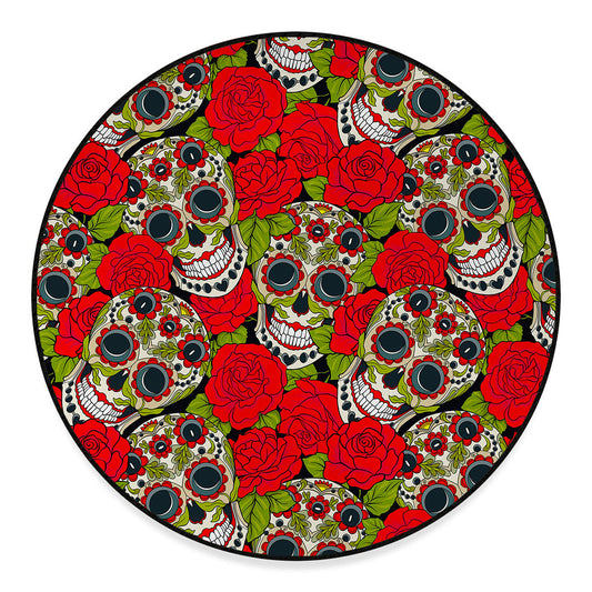 Rose Floral Sugar Skull Pattern Print Round Floor Mat
